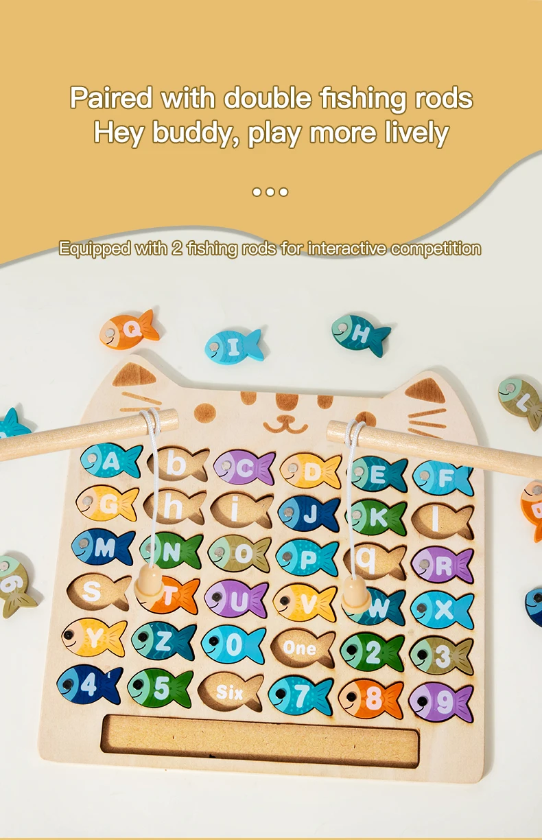 Kids Wooden Fishing Game Toys Gifts Early Education Alphabet Numeric Cognitive Toys Children Interactive Games Toys for Gifts