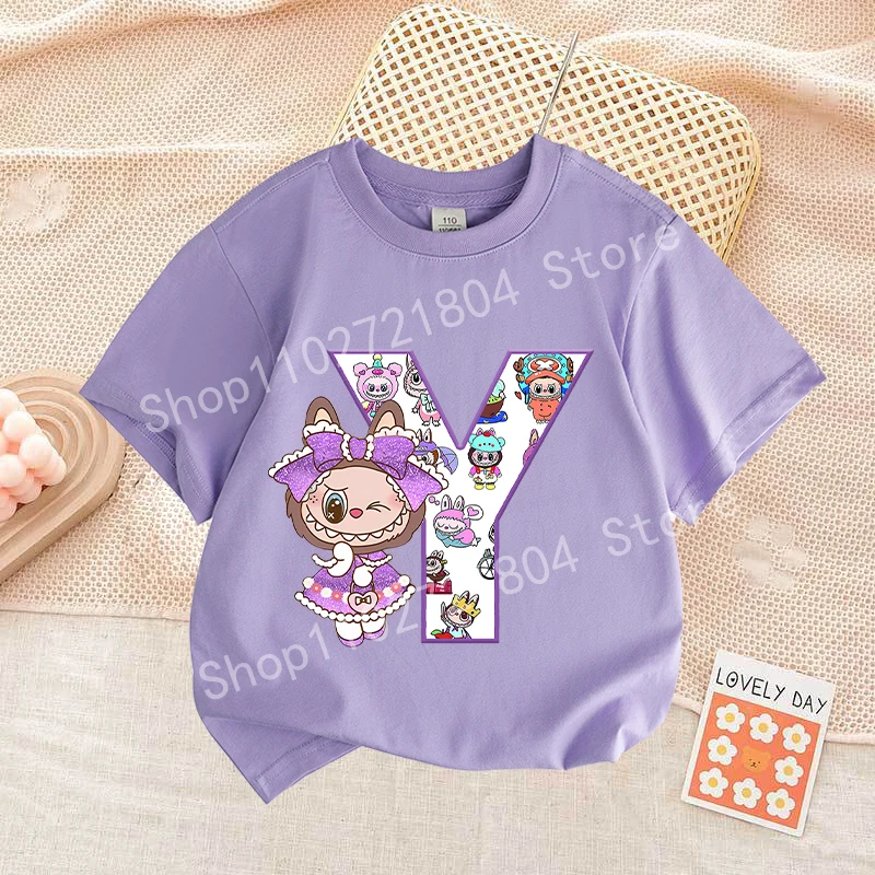 Labubu Letter A-Z Print T-shirt Cotton Summer Outdoor Wear Short Sleeve Girls Clothes Cute Top Cartoon Children Clothing Toddler Labubu Letter A-Z Print T-shirt Cotton Summer Outdoor Wear Short Sleeve Girls Clothes Cute Top Cartoon Children Clothing Toddler