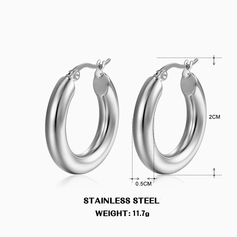 Classic Fashion Smooth Round Hoop Earrings For Women Stainless Steel 5mm Thick Ear Buckle Huggie Earrings Circle Vintage Jewelry Classic Fashion Smooth Round Hoop Earrings For Women Stainless Steel 5mm Thick Ear Buckle Huggie Earrings Circle Vintage Jewelry