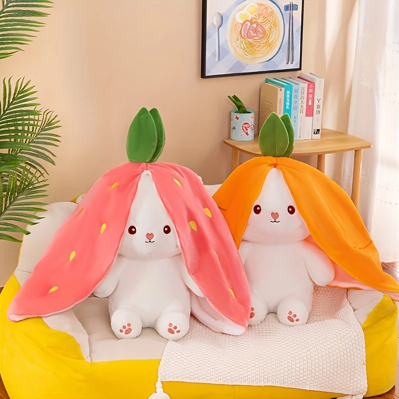 Bunny Stuffed Animal,Reversible Carrot Strawberry Bunny Plush Doll With Zipper Cute Soft Rabbit Toys Pillow Decoration Bunny Stuffed Animal,Reversible Carrot Strawberry Bunny Plush Doll With Zipper Cute Soft Rabbit Toys Pillow Decoration