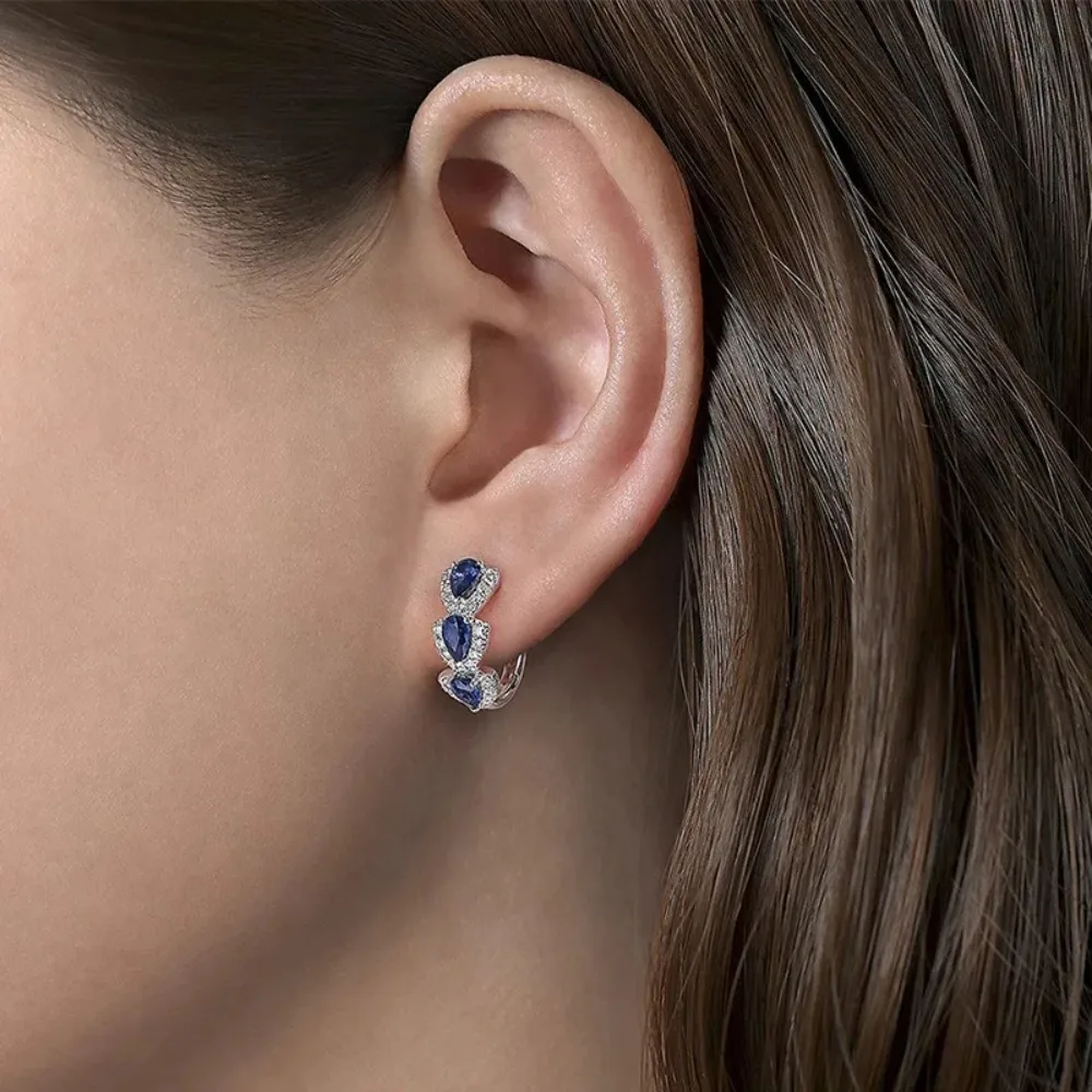 925 Sterling Silver Luxury Trendy Blue Cubic Zirconia Hoop Earrings Wedding Party Elegant Accessories for Women Jewelry Gift 925 Sterling Silver Luxury Trendy Blue Cubic Zirconia Hoop Earrings Wedding Party Elegant Accessories for Women Jewelry Gift