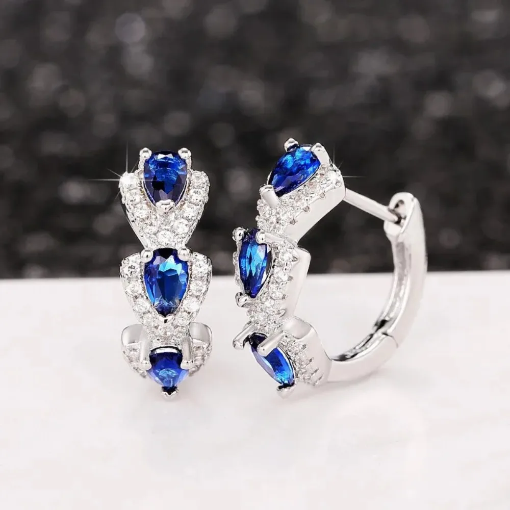 925 Sterling Silver Luxury Trendy Blue Cubic Zirconia Hoop Earrings Wedding Party Elegant Accessories for Women Jewelry Gift 925 Sterling Silver Luxury Trendy Blue Cubic Zirconia Hoop Earrings Wedding Party Elegant Accessories for Women Jewelry Gift