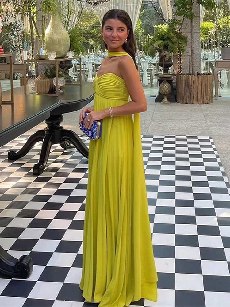 Strapless Ribbon Maxi Dress Women Elegant Sleeveless Backless Pleated Party Dresses Female 2025 Summer Sexy Lady Evening Vestido Strapless Ribbon Maxi Dress Women Elegant Sleeveless Backless Pleated Party Dresses Female 2025 Summer Sexy Lady Evening Vestido