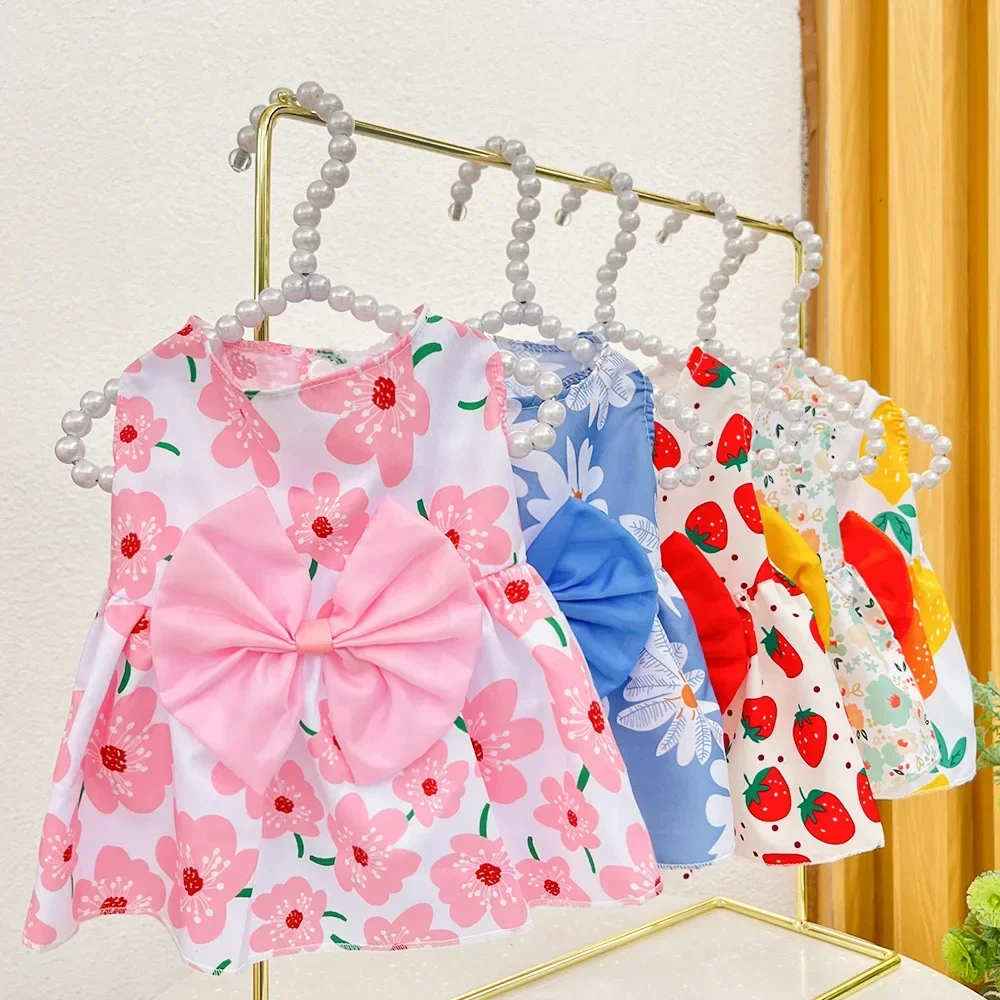 Cute Dog Dress Girl Dog Sleeveless Clothes Flower Printed Pet Apparel Doggies Bowknot Tulle Skirt Cat Clothing Small Puppy Dress Cute Dog Dress Girl Dog Sleeveless Clothes Flower Printed Pet Apparel Doggies Bowknot Tulle Skirt Cat Clothing Small Puppy Dress