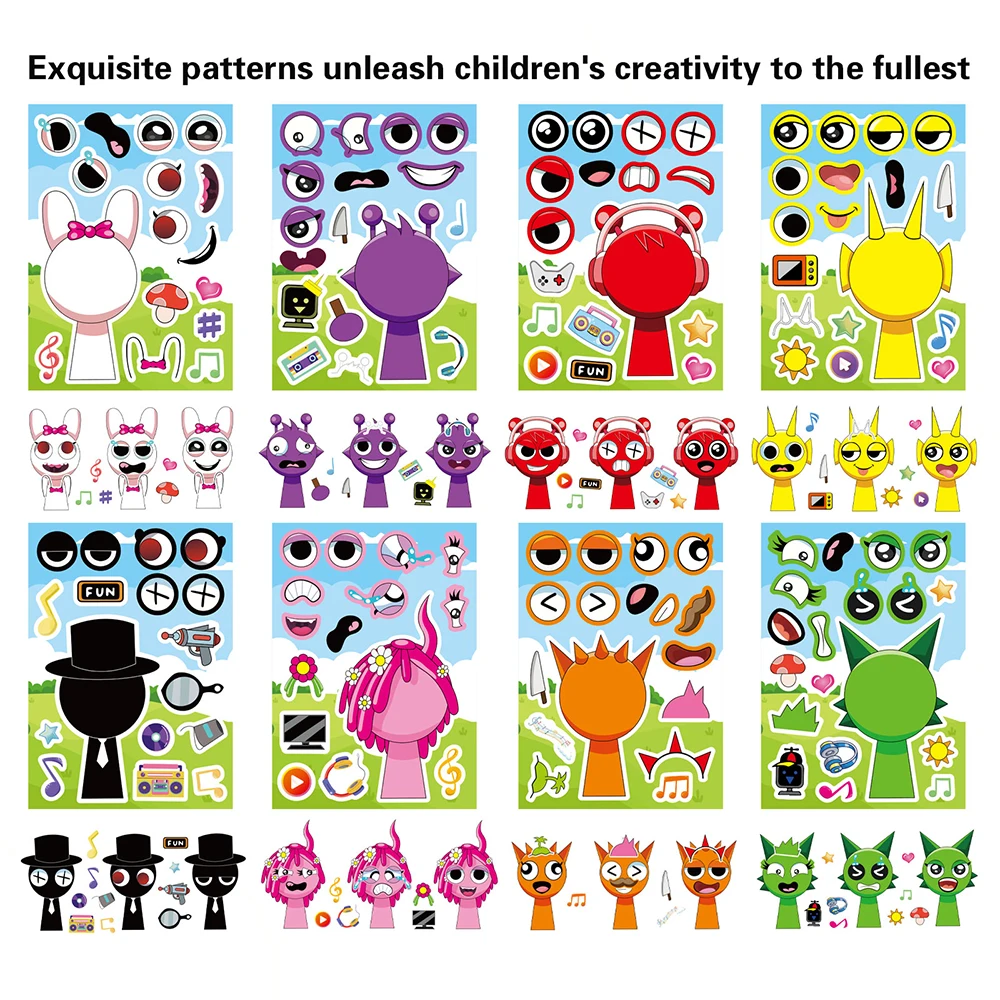 8/16Sheets Incredibox Sprunki Funny Puzzle Sticker Make a Face Decals Game Kids Toys Cartoon Assemble Jigsaw Children Party Gift 8/16Sheets Incredibox Sprunki Funny Puzzle Sticker Make a Face Decals Game Kids Toys Cartoon Assemble Jigsaw Children Party Gift