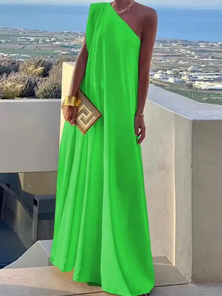 Yeezzi Women's Solid Color Summer One-Shoulder Maxi Dresses 2025 New Loose Asymmetrical Urban Elegant Party Evening Long Dress Yeezzi Women's Solid Color Summer One-Shoulder Maxi Dresses 2025 New Loose Asymmetrical Urban Elegant Party Evening Long Dress