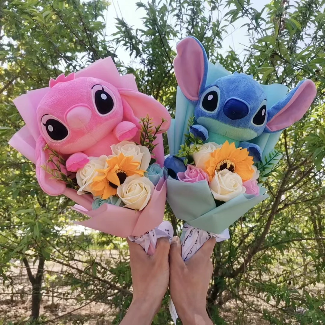 Lilo & Stitch Bouquet Major Holiday Gift PVC Rose Sunflower Anime Stuffed Doll Birthday Girl Valentine'S Christmas Day Girl Gift Lilo & Stitch Bouquet Major Holiday Gift PVC Rose Sunflower Anime Stuffed Doll Birthday Girl Valentine'S Christmas Day Girl Gift