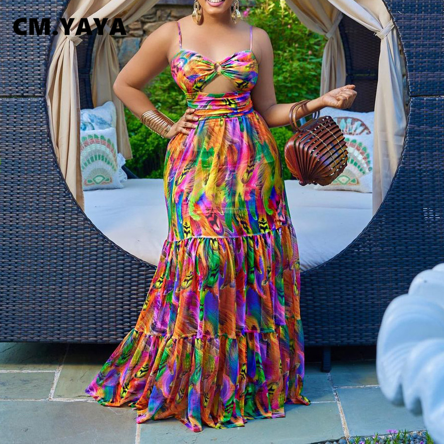 CMYAYA Elegant Women Spaghetti Strap Cutout Waist High Waist Big Swing Fit and Flare Maxi Long Dress 2022 Beach Sexy Boho Dress CMYAYA Elegant Women Spaghetti Strap Cutout Waist High Waist Big Swing Fit and Flare Maxi Long Dress 2022 Beach Sexy Boho Dress