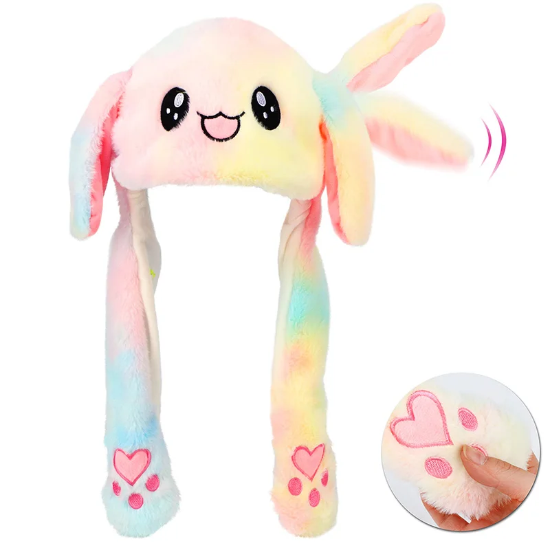 Ear Moving Bunny Hat Cute Costume Cosplay Party Funny Cartoon Game Hat Plush Jumping up Ear Move Hat Novelty Cap for Kids Adult