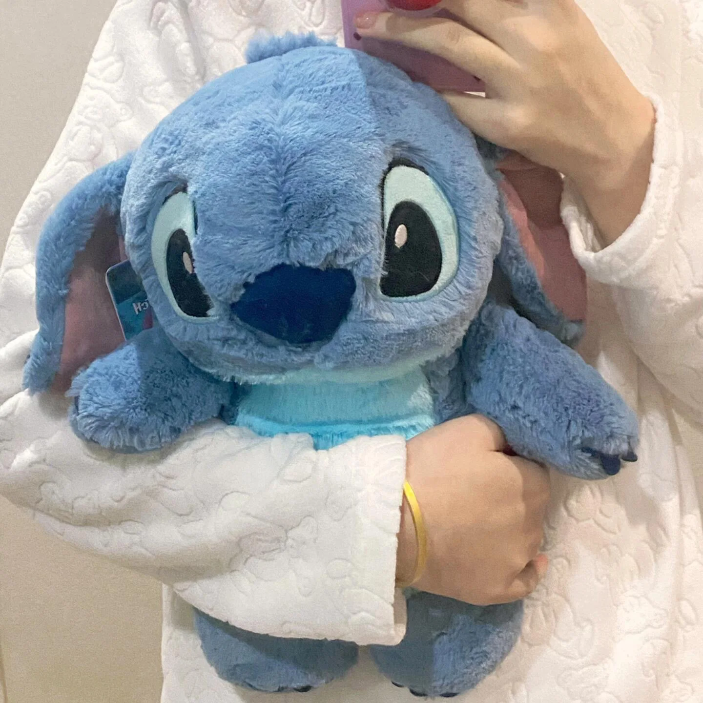 Strawberry Bear Stitch Hot Water Bottle Cute Plush Warm Bag Winter Gift for Girls Dorm Essential