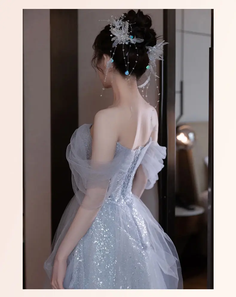 Y2k Evening Dresses Women's 2025 New Summer Banquet Long Dress Slim Sexy Light Luxury Art Test Host Adult Birthday Party Dress