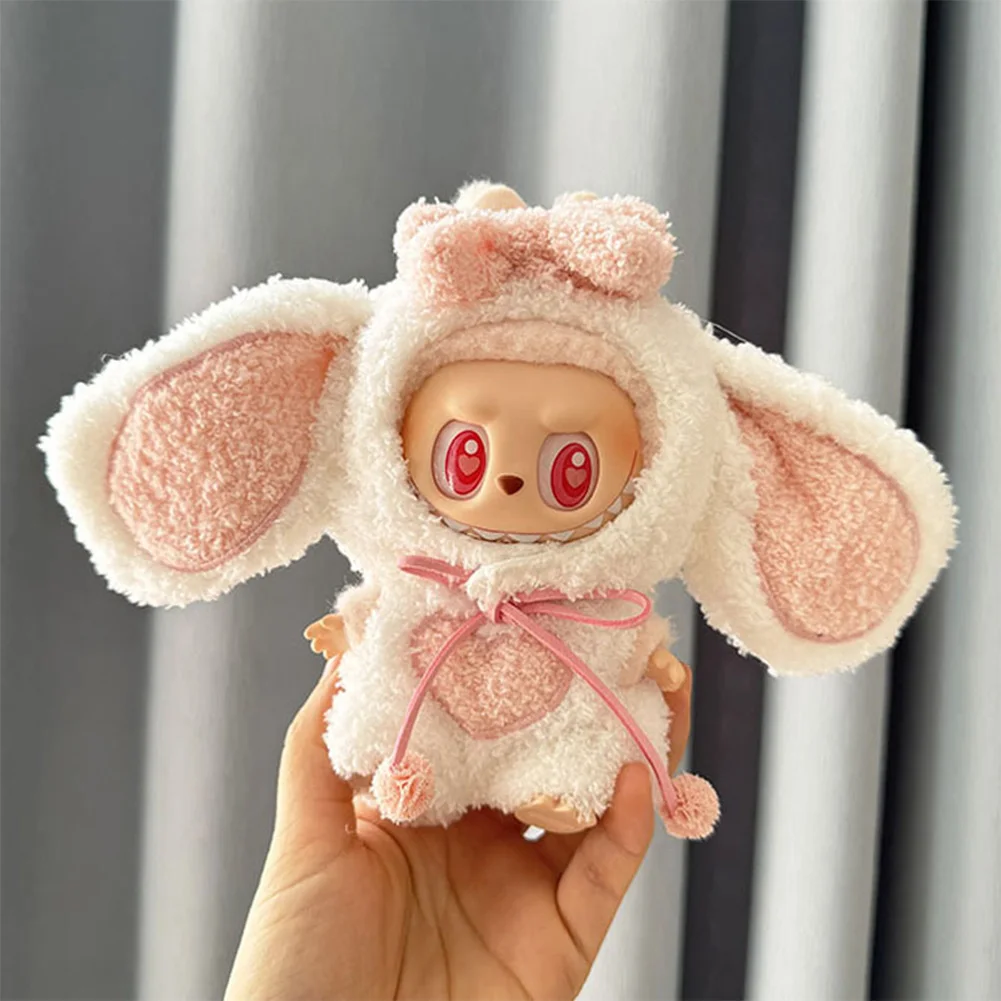 For 17cm Labubu Dolls Accessories DIY Doll Clothes Heartbeat Long Eared Furry Rabbit Costume Cartoon Dress Up Labubu Outfit For 17cm Labubu Dolls Accessories DIY Doll Clothes Heartbeat Long Eared Furry Rabbit Costume Cartoon Dress Up Labubu Outfit