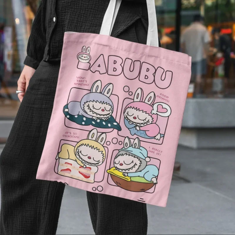 Labubu Monster Canvas Tote Bag - Cute Cartoon Shoulder Bag for Women, Girls, Students | Lisa Collection Casual Handbag