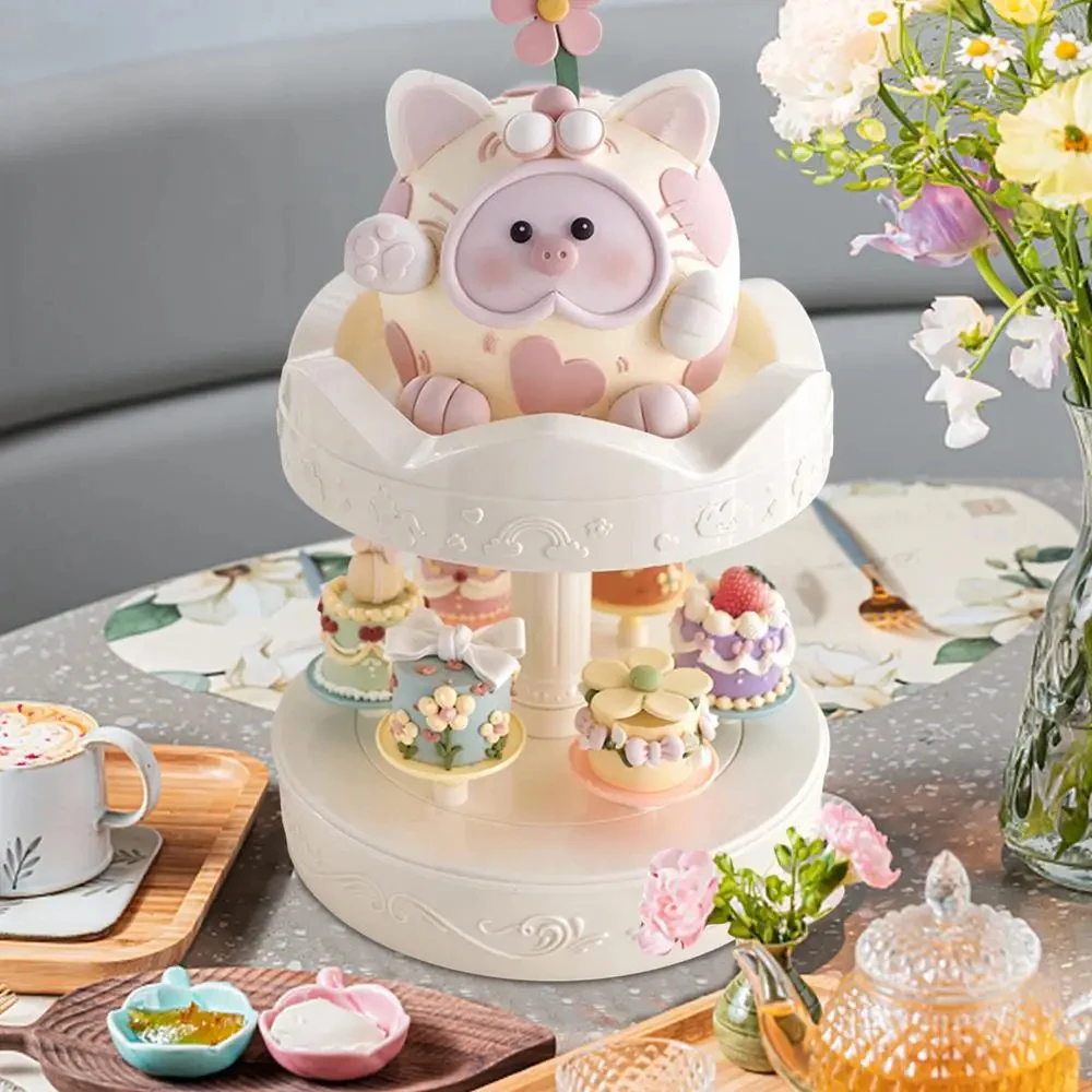 2-tier Automatic Rotating Cake Stand Sushi Dessert Cupcake Macaron Display Tray Wedding Birthday Party Supplies Cakes Turnables