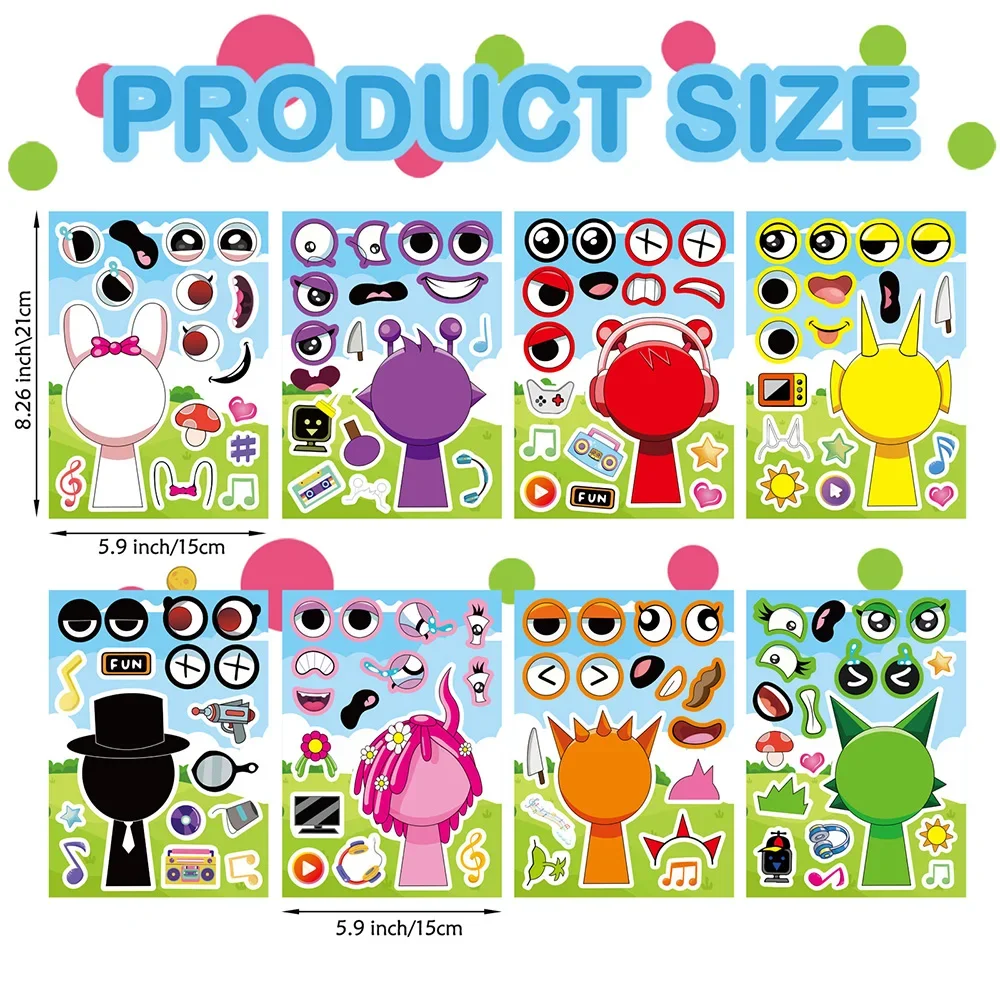 8/16Sheets Incredibox Sprunki Funny Puzzle Sticker Make a Face Decals Game Kids Toys Cartoon Assemble Jigsaw Children Party Gift 8/16Sheets Incredibox Sprunki Funny Puzzle Sticker Make a Face Decals Game Kids Toys Cartoon Assemble Jigsaw Children Party Gift