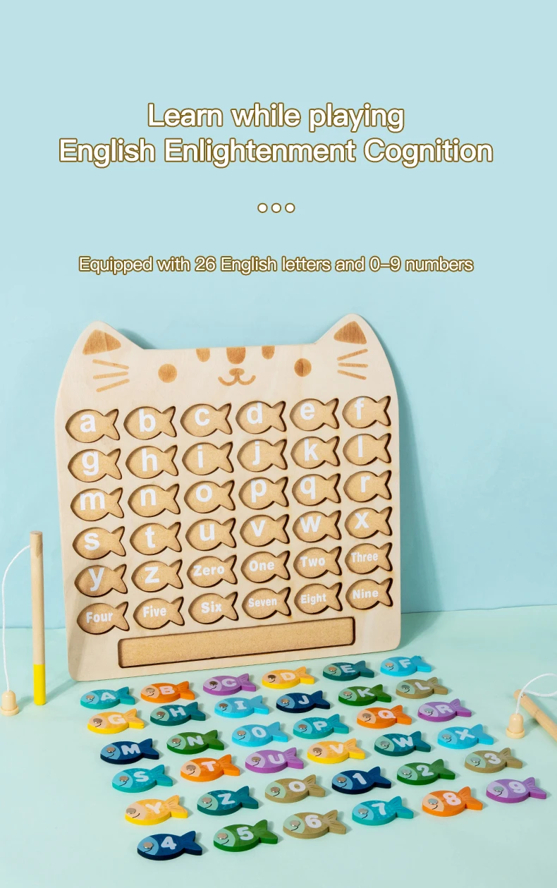 Kids Wooden Fishing Game Toys Gifts Early Education Alphabet Numeric Cognitive Toys Children Interactive Games Toys for Gifts