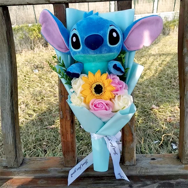 Lilo & Stitch Bouquet Major Holiday Gift PVC Rose Sunflower Anime Stuffed Doll Birthday Girl Valentine'S Christmas Day Girl Gift Lilo & Stitch Bouquet Major Holiday Gift PVC Rose Sunflower Anime Stuffed Doll Birthday Girl Valentine'S Christmas Day Girl Gift