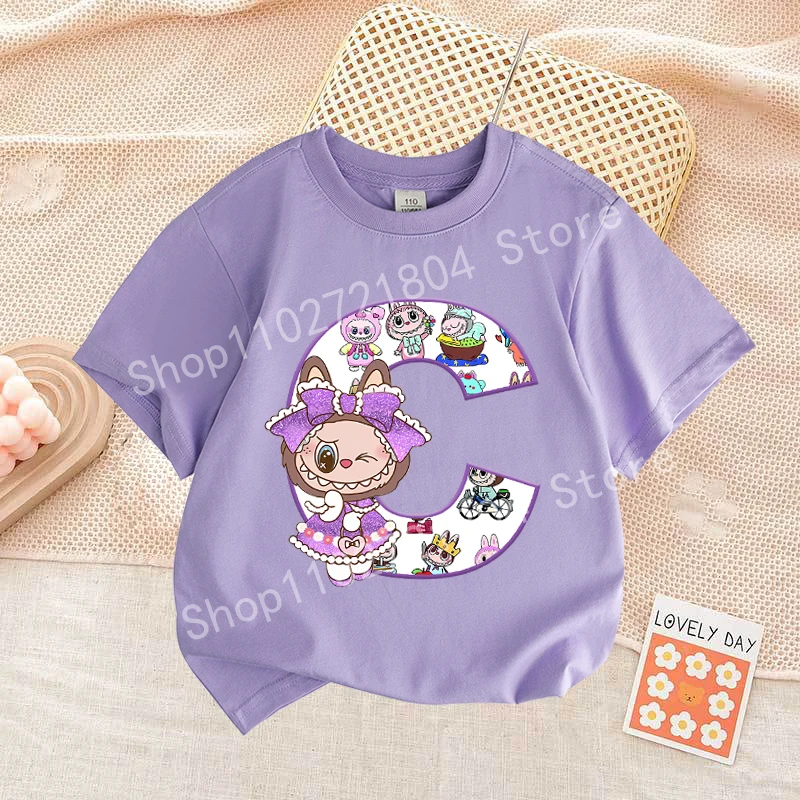 Labubu Letter A-Z Print T-shirt Cotton Summer Outdoor Wear Short Sleeve Girls Clothes Cute Top Cartoon Children Clothing Toddler Labubu Letter A-Z Print T-shirt Cotton Summer Outdoor Wear Short Sleeve Girls Clothes Cute Top Cartoon Children Clothing Toddler