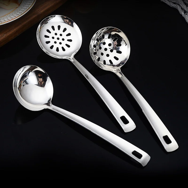 Silver Stainless Steel Soup Spoon Flat Colander Serving Spoon Cake Spatula Leaking Shovel Public Cutlery Set Cooking Utensil Silver Stainless Steel Soup Spoon Flat Colander Serving Spoon Cake Spatula Leaking Shovel Public Cutlery Set Cooking Utensil