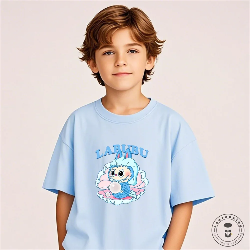 Labubu Girl Short Sleeve T Shirt Cute Print Baby Cotton Tee Tops Cartoon Toddler T-Shirts Summer Children Clothes Birthday Gift