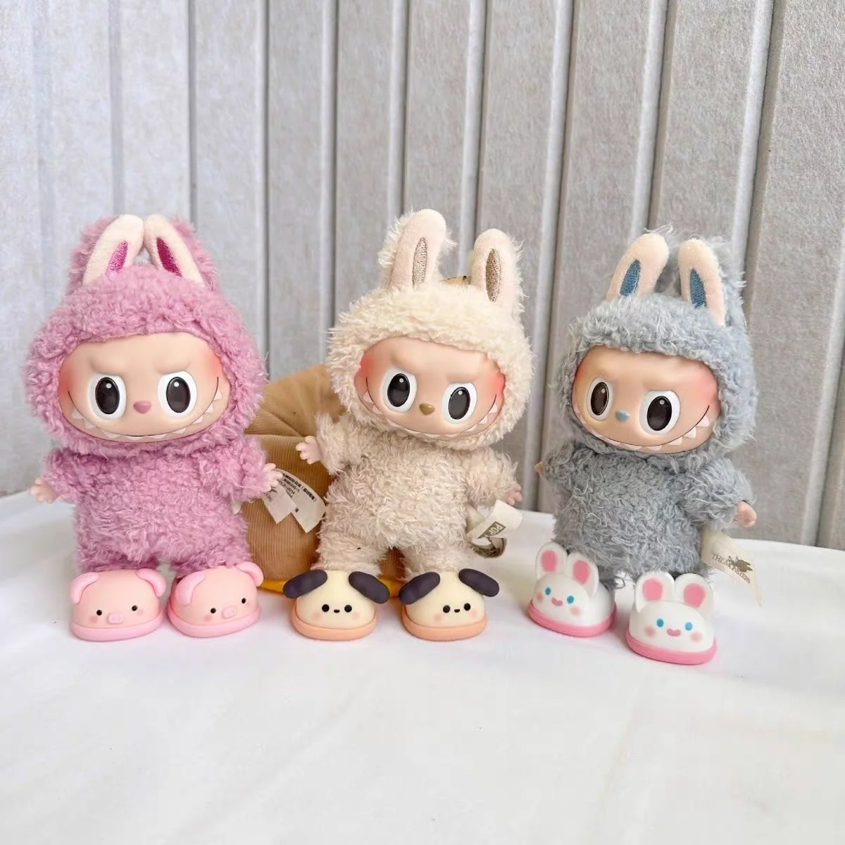 For 17cm Cute Labubu Macaron Vinyl Doll Cartoon Rubber Slippers Shark Lion Dance Style Labubu Accessories Ropa Labubu