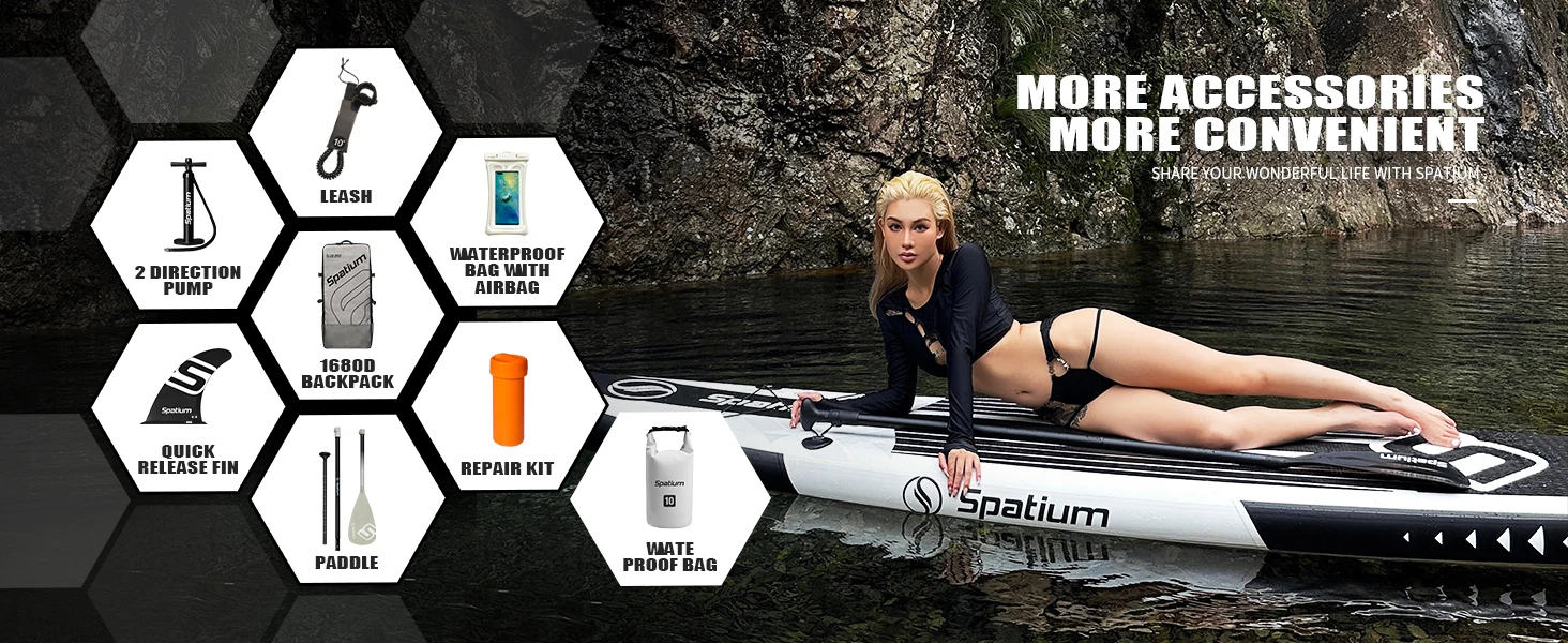 Spatium Inflatable Stand Up Paddle Board with Premium SUP Paddle Board, Wide Stable Design Non-Slip Comfort Deck for Fishing Spatium Inflatable Stand Up Paddle Board with Premium SUP Paddle Board, Wide Stable Design Non-Slip Comfort Deck for Fishing