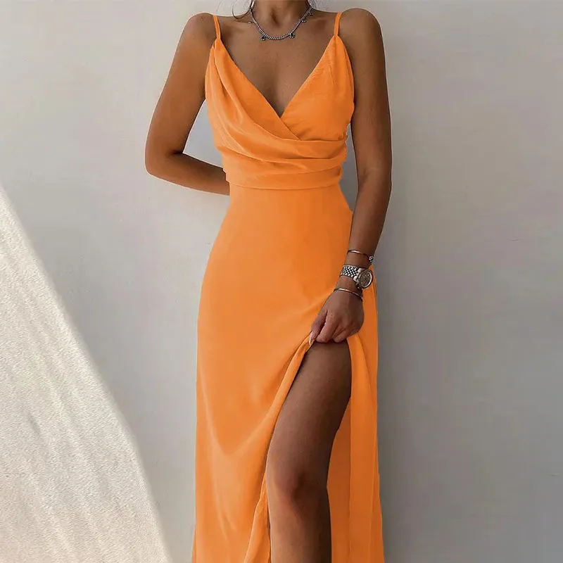 Long Dress Women's 2024 Summer Sleeveless Sexy Suspender V-Neck Slit Printed Dress Long Dress Women's 2024 Summer Sleeveless Sexy Suspender V-Neck Slit Printed Dress