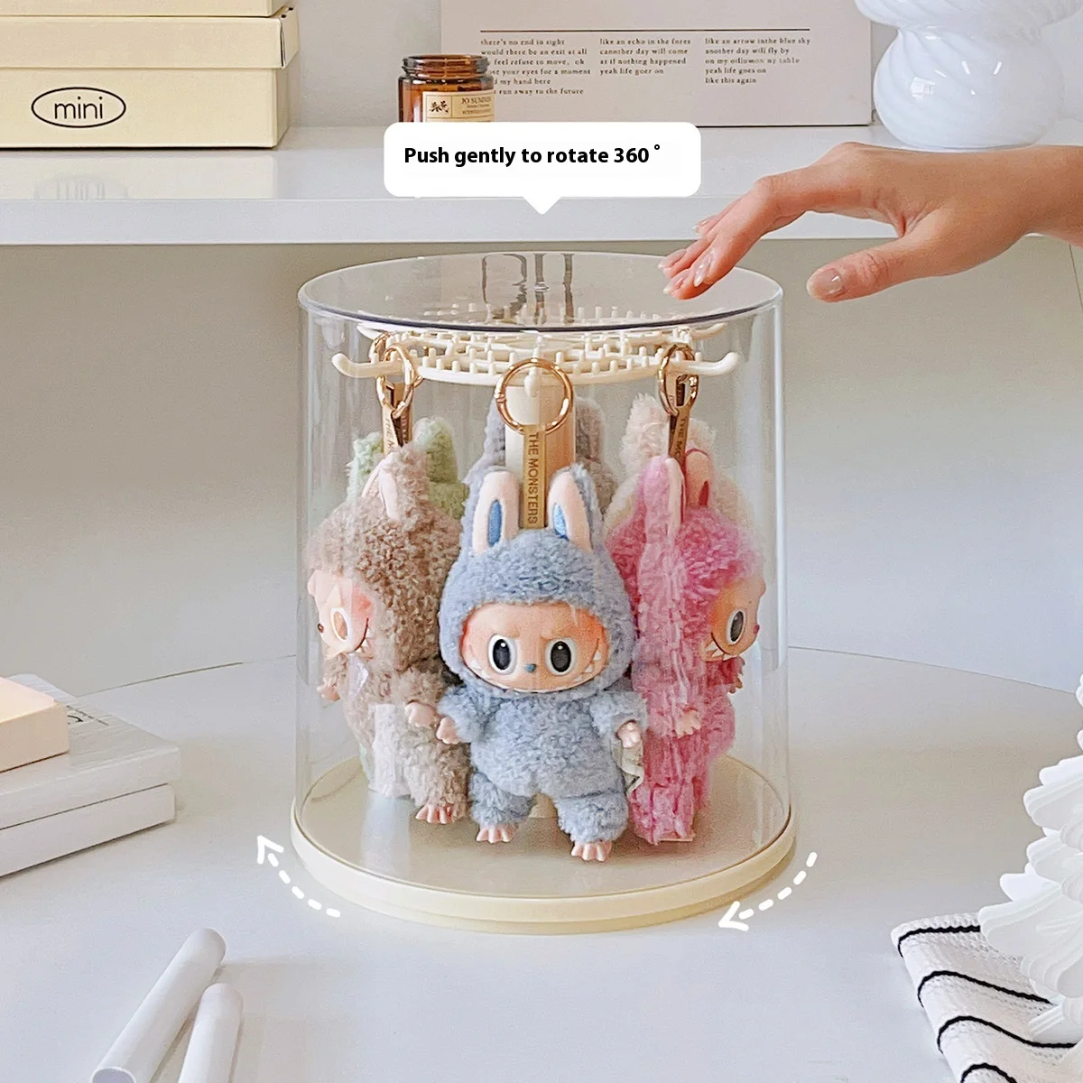 Labubu Pendant Display Box Rotating Transparent Labubu Doll Handmade Blind Box Storage Display Stand Decorative Ornament Gifts