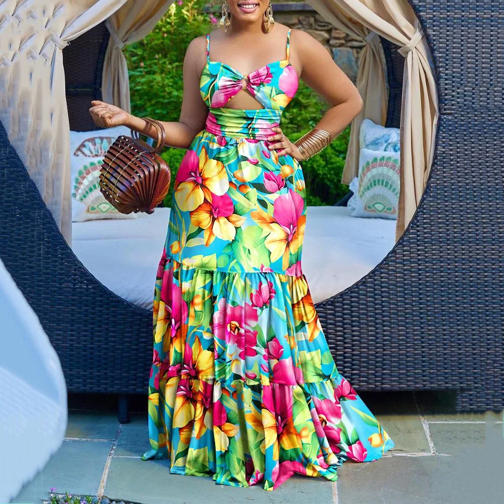 CMYAYA Elegant Women Spaghetti Strap Cutout Waist High Waist Big Swing Fit and Flare Maxi Long Dress 2022 Beach Sexy Boho Dress CMYAYA Elegant Women Spaghetti Strap Cutout Waist High Waist Big Swing Fit and Flare Maxi Long Dress 2022 Beach Sexy Boho Dress