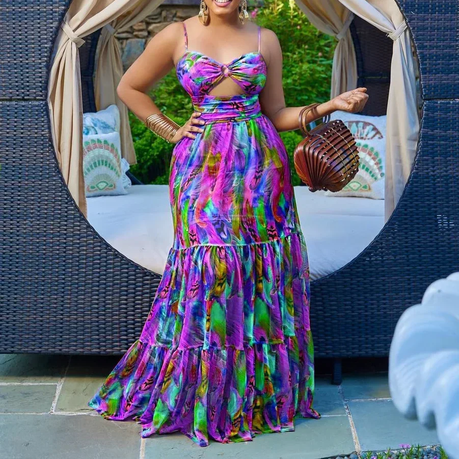 CMYAYA Elegant Women Spaghetti Strap Cutout Waist High Waist Big Swing Fit and Flare Maxi Long Dress 2022 Beach Sexy Boho Dress CMYAYA Elegant Women Spaghetti Strap Cutout Waist High Waist Big Swing Fit and Flare Maxi Long Dress 2022 Beach Sexy Boho Dress