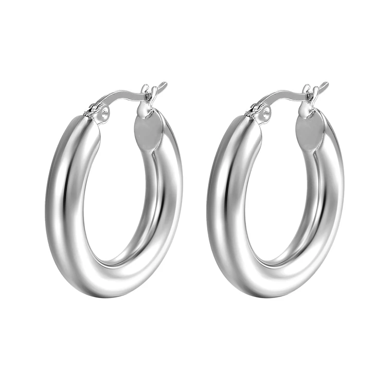 Classic Fashion Smooth Round Hoop Earrings For Women Stainless Steel 5mm Thick Ear Buckle Huggie Earrings Circle Vintage Jewelry Classic Fashion Smooth Round Hoop Earrings For Women Stainless Steel 5mm Thick Ear Buckle Huggie Earrings Circle Vintage Jewelry