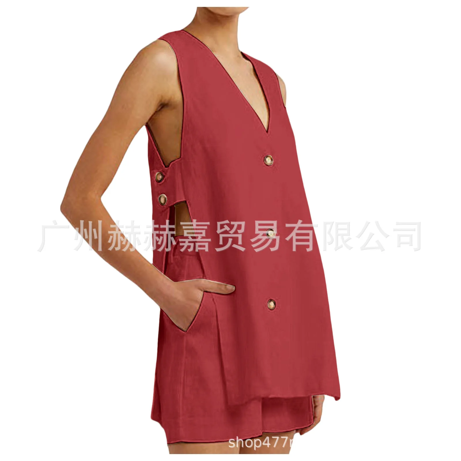 White Cotton Set For Women's Fashion Sexy Hollow Button Long Sleeveless Top Shorts Elastic Waist Comfortable Home Suit Women's White Cotton Set For Women's Fashion Sexy Hollow Button Long Sleeveless Top Shorts Elastic Waist Comfortable Home Suit Women's