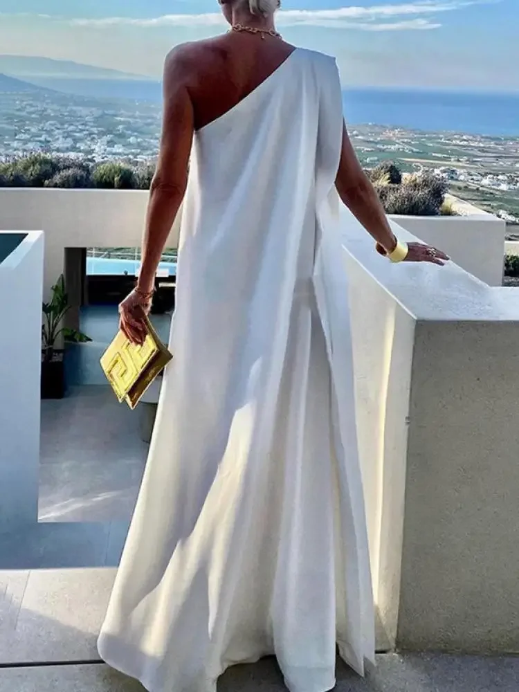 Yeezzi Women's Solid Color Summer One-Shoulder Maxi Dresses 2025 New Loose Asymmetrical Urban Elegant Party Evening Long Dress Yeezzi Women's Solid Color Summer One-Shoulder Maxi Dresses 2025 New Loose Asymmetrical Urban Elegant Party Evening Long Dress