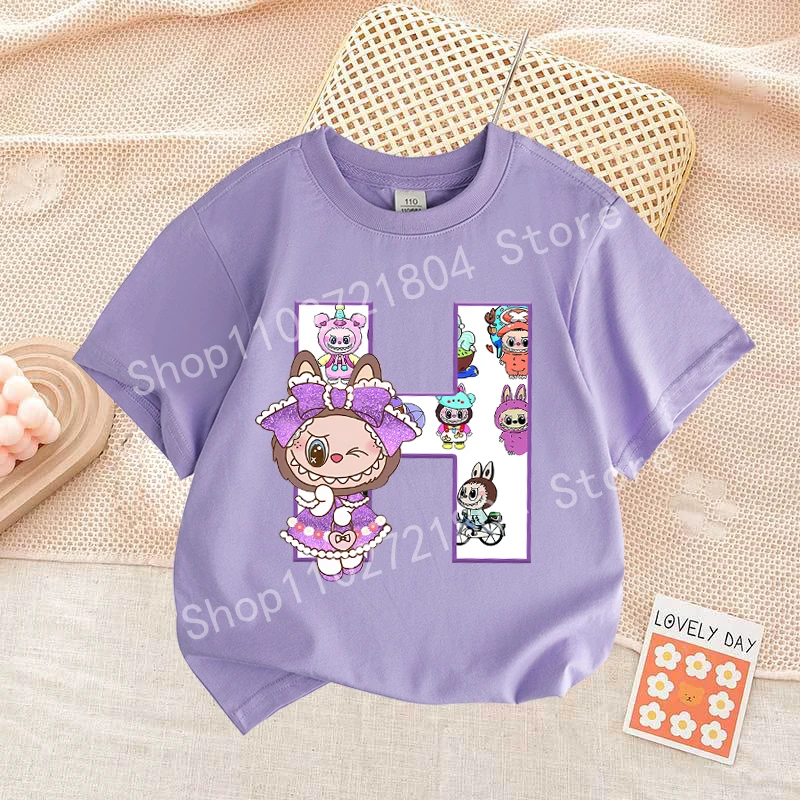 Labubu Letter A-Z Print T-shirt Cotton Summer Outdoor Wear Short Sleeve Girls Clothes Cute Top Cartoon Children Clothing Toddler Labubu Letter A-Z Print T-shirt Cotton Summer Outdoor Wear Short Sleeve Girls Clothes Cute Top Cartoon Children Clothing Toddler