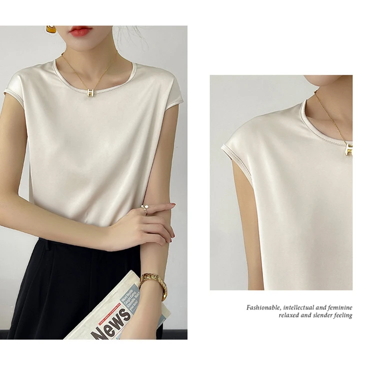 New O-Neck Silk Camisole Ladies Thin Vest Satin Loose Outer Sleeveless Top Summer Suit Insid Sling Mulberry Silk Bottoming Shirt New O-Neck Silk Camisole Ladies Thin Vest Satin Loose Outer Sleeveless Top Summer Suit Insid Sling Mulberry Silk Bottoming Shirt