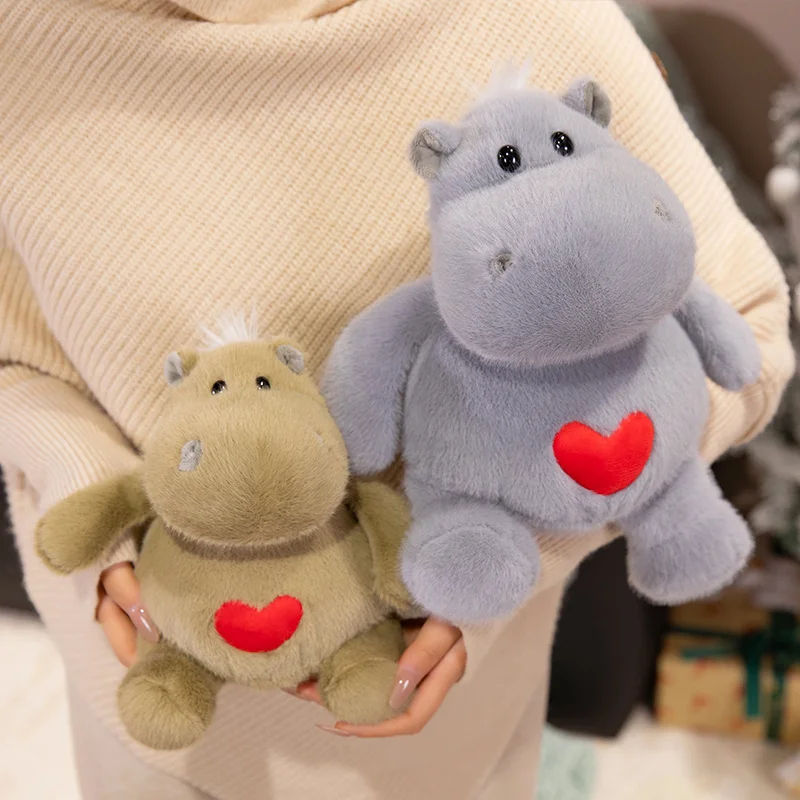 Cute Hippo Plush Toy Hippo With Love Heart Lifelike Ants Plush Doll Soft Stuffed Animal Doll Boys Girls Birthday Holiday Gift