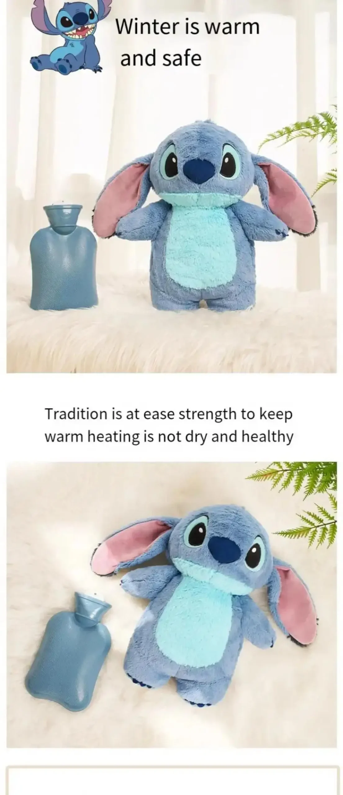 Strawberry Bear Stitch Hot Water Bottle Cute Plush Warm Bag Winter Gift for Girls Dorm Essential