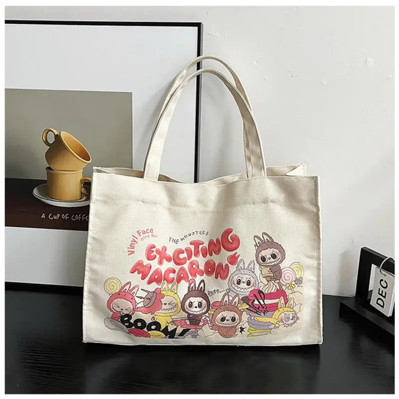 2024 New Labubu Printed Letters Tote Bag Large Shoulder Bag Ladies Canvas Zipper Concealed Commuting Everyday Joker Handbag 2024 New Labubu Printed Letters Tote Bag Large Shoulder Bag Ladies Canvas Zipper Concealed Commuting Everyday Joker Handbag
