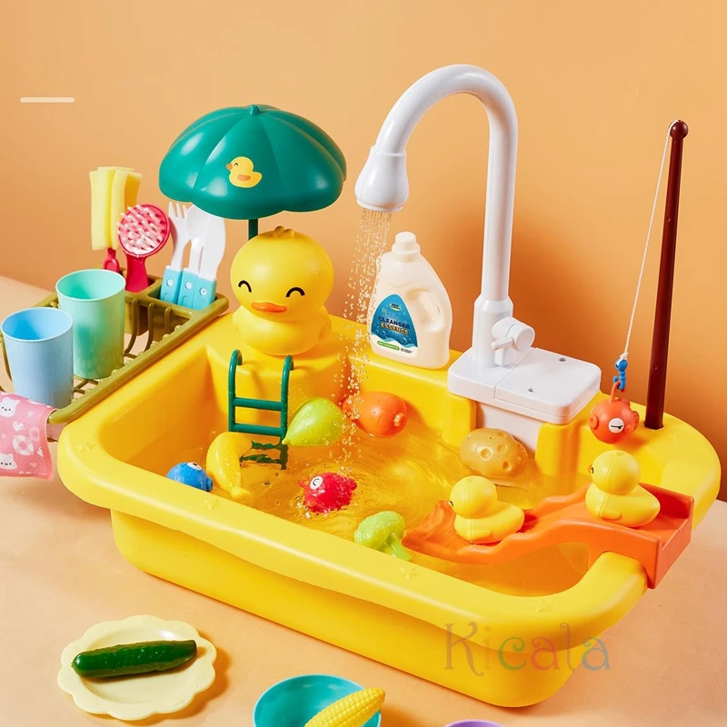 Kids Kitchen Sink Toys Electric Dishwasher Playing Toy With Running Water Pretend Play Food Fishing Toy Role Playing Girls Gift Kids Kitchen Sink Toys Electric Dishwasher Playing Toy With Running Water Pretend Play Food Fishing Toy Role Playing Girls Gift
