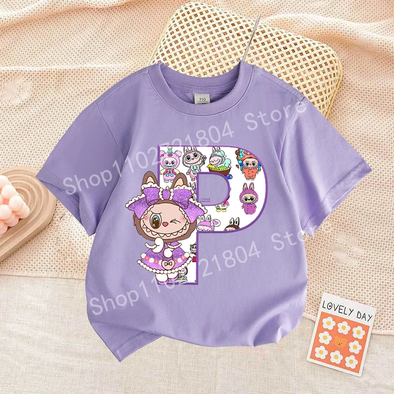 Labubu Letter A-Z Print T-shirt Cotton Summer Outdoor Wear Short Sleeve Girls Clothes Cute Top Cartoon Children Clothing Toddler Labubu Letter A-Z Print T-shirt Cotton Summer Outdoor Wear Short Sleeve Girls Clothes Cute Top Cartoon Children Clothing Toddler