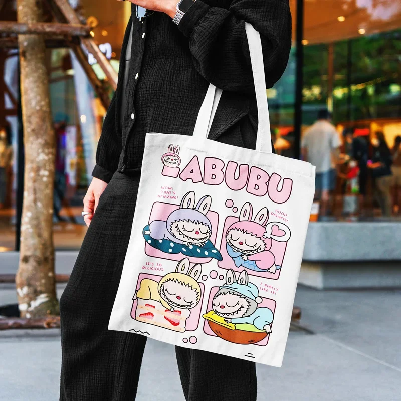 Labubu Monster Canvas Tote Bag - Cute Cartoon Shoulder Bag for Women, Girls, Students | Lisa Collection Casual Handbag