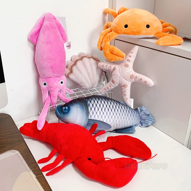 Simulation Lobster Stuffed Animal Toy Squid Crab Starfish Scallop Carp Fish Aquarium Sea Ocean Animal Marine Park Plush Doll