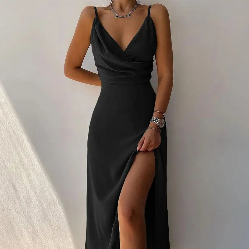 Long Dress Women's 2024 Summer Sleeveless Sexy Suspender V-Neck Slit Printed Dress Long Dress Women's 2024 Summer Sleeveless Sexy Suspender V-Neck Slit Printed Dress