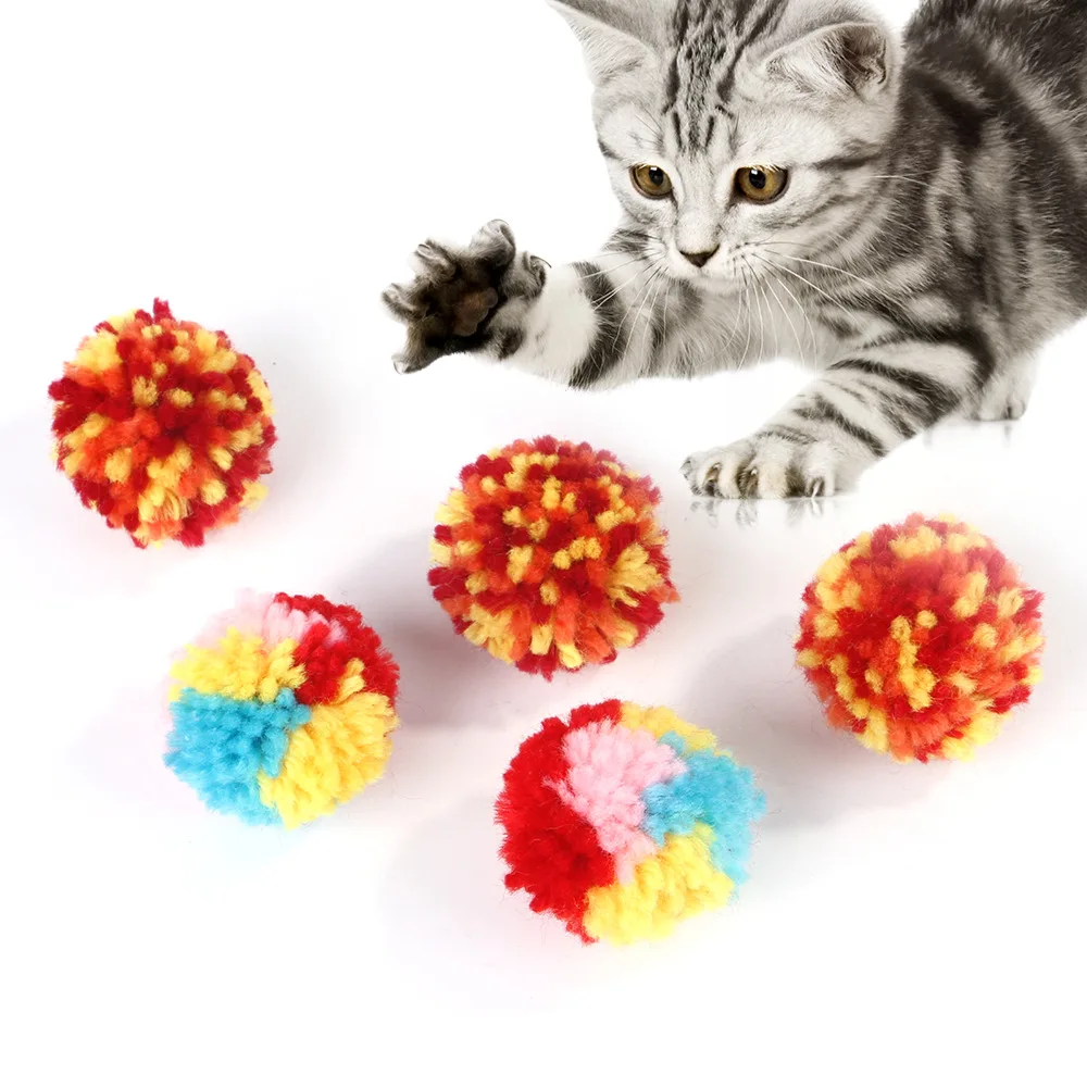 Funny Cat Toys Colorful Woolen Ball Interactive Boredom Relief Kitten Toy Chasing Indoor Playing Plush Balls Pet Supplies