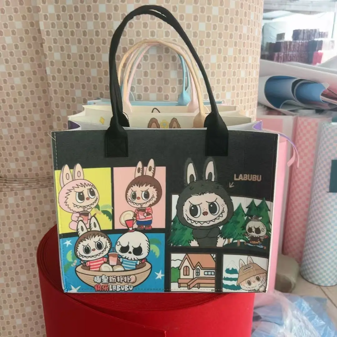 Labubu Creative Cartoon Anime Periphery Cute Print Student One Shoulder Hand Felt Bag Portable Open Large Capacity Travel Bag Labubu Creative Cartoon Anime Periphery Cute Print Student One Shoulder Hand Felt Bag Portable Open Large Capacity Travel Bag