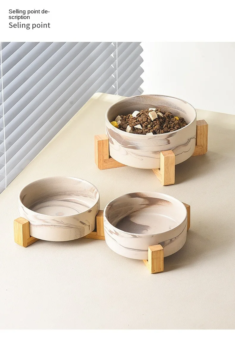 Marbling Ceramic Cat and Dog Bowl Medium Large Dog Feeding and Feeding Double Bowl with Wooden Rack Pet Puppy Accessories Marbling Ceramic Cat and Dog Bowl Medium Large Dog Feeding and Feeding Double Bowl with Wooden Rack Pet Puppy Accessories