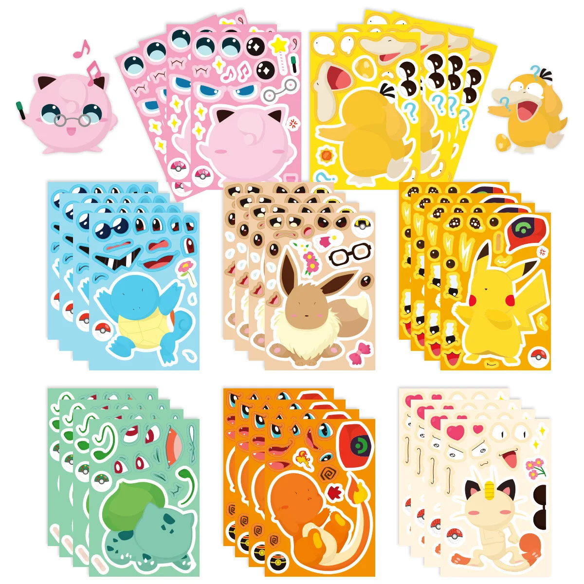 16Sheets Pokemon Puzzle Make a Face Stickers Pikachu Diy Cartoon Decal Assemble Jigsaw Children Gift Toy Party Favors for Kids