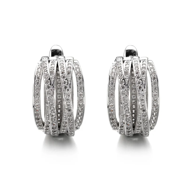 Huitan Fashion Silver Color Cross Hoop Earrings for Women Full Crystal Cubic Zirconia Statement Female Earrings Trends Jewelry Huitan Fashion Silver Color Cross Hoop Earrings for Women Full Crystal Cubic Zirconia Statement Female Earrings Trends Jewelry