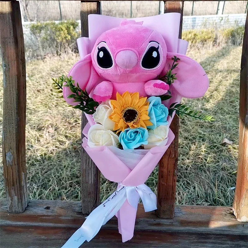 Lilo & Stitch Bouquet Major Holiday Gift PVC Rose Sunflower Anime Stuffed Doll Birthday Girl Valentine'S Christmas Day Girl Gift Lilo & Stitch Bouquet Major Holiday Gift PVC Rose Sunflower Anime Stuffed Doll Birthday Girl Valentine'S Christmas Day Girl Gift