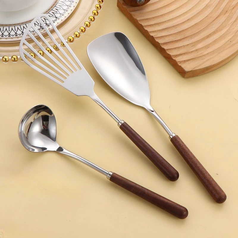 Walnut Mini Spatula Cooking Household Stainless Steel 304 Food Grade Spoon Set Simplicity Kitchen Utensils Wooden Handle Spatula